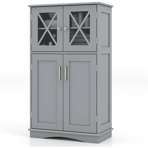 3 Colors Bathroom Towel Linen Cabinet with Glass Doors and Storage Shelves image 10
