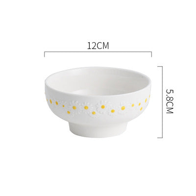 Ceramic Daisy Embossed Creative Dishes, Household Vegetable Rice Soup Bowl Dinne image 6