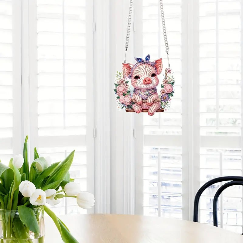 Pig Piggy Diamond Jewel Art Hanging Decor, Home & Bedroom Decor COMPLETED image 2