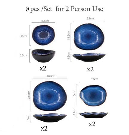 KINGLANG 1/2/4 Person Tableware Set Blue Color Ceramics Irregular Shape Dinner S image 9