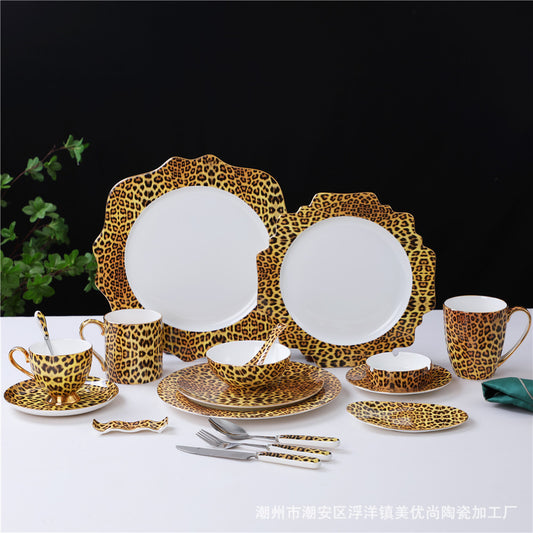 1pcs Bone China British Tea Cup Set Leopard Print Porcelain Coffee Set Ceramic T image 0