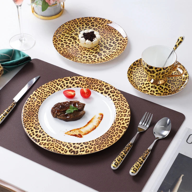 Leopard Pattern Bone China Coffee Tea Cup Hotel Clubhouse Restaurant Tableware C image 1