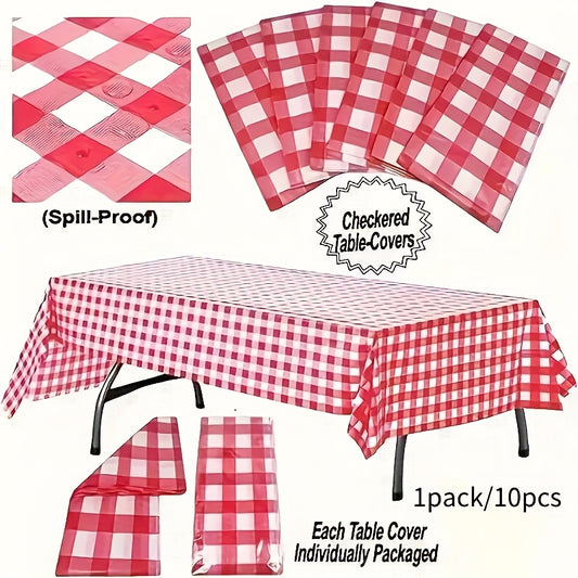 10pcs160x160cm Red Checkered Disposable Plastic Tablecloth Waterproof Thickened  image 0