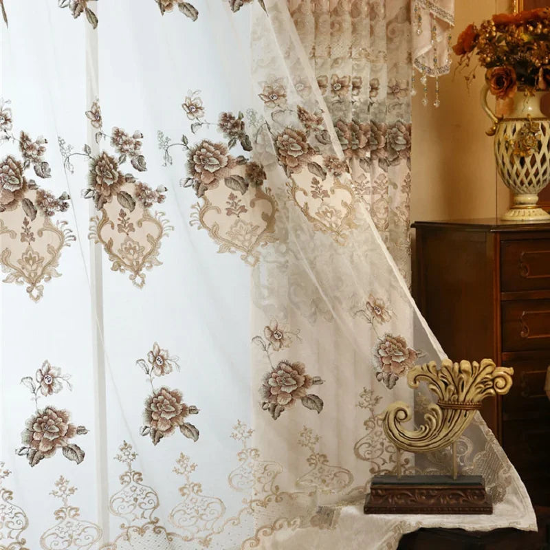 Luxury Embroidered Curtains for Living Dining Room Bedroom European Style Beige  image 2