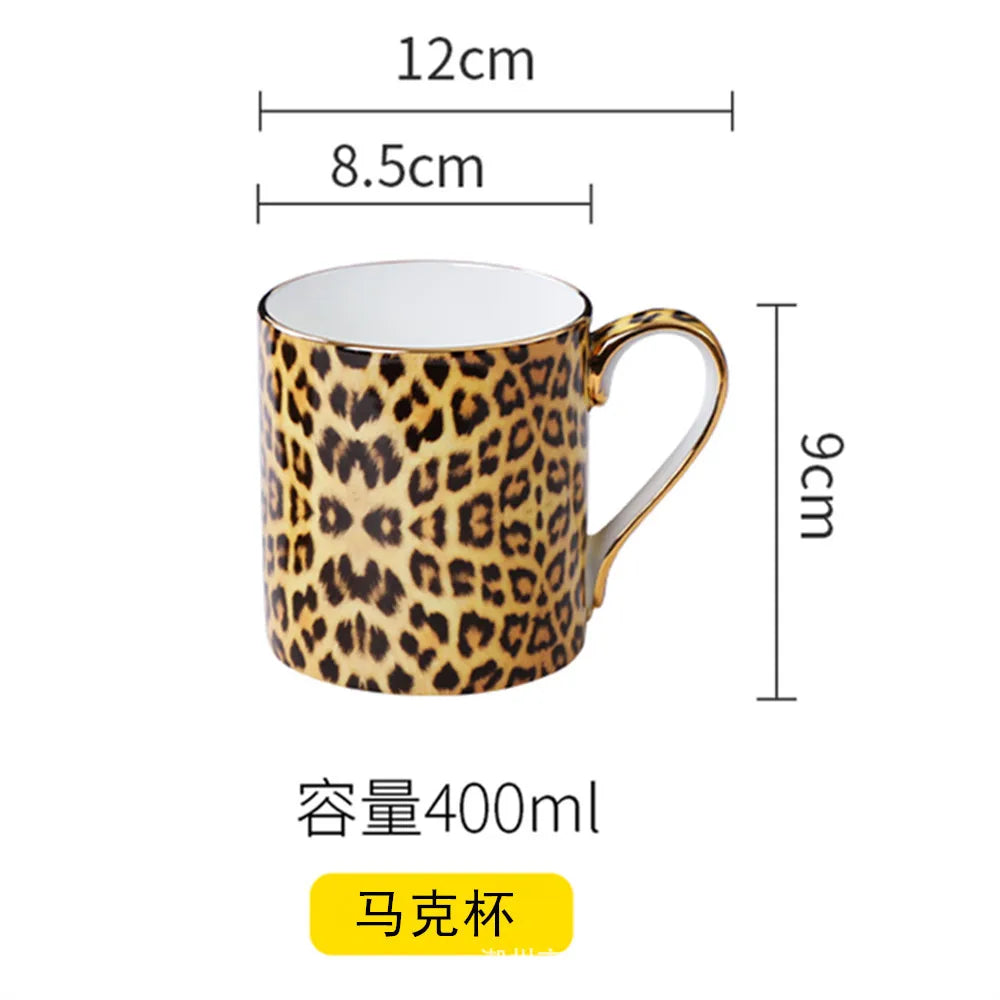 Leopard Pattern Bone China Coffee Tea Cup Hotel Clubhouse Restaurant Tableware C image 18