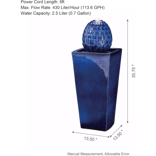 Ceramic Outdoor Water Fountain with LED Light, Oversized Artichoke Pedestal Wate image 2