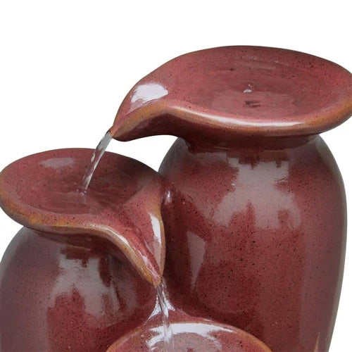 Outdoor Garden Patio 3-Tier Burgundy Red Ceramic-Look Polyresin Water Fountain image 2