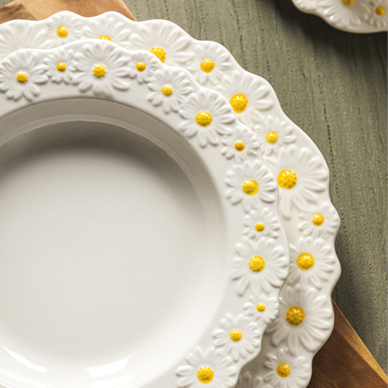 Ceramic Daisy Embossed Creative Dishes, Household Vegetable Rice Soup Bowl Dinne image 4