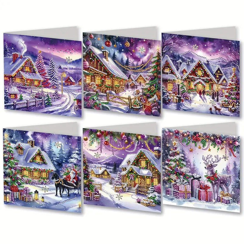 6 Winter Christmas Greeting Card Diamond Jewel Art COMPLETED & SEALED image 0