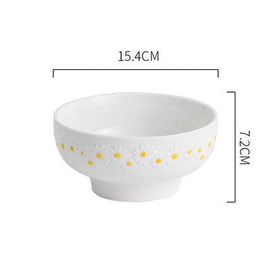 Ceramic Daisy Embossed Creative Dishes, Household Vegetable Rice Soup Bowl Dinne image 9