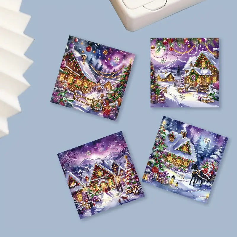 6 Winter Christmas Greeting Card Diamond Jewel Art COMPLETED & SEALED image 1