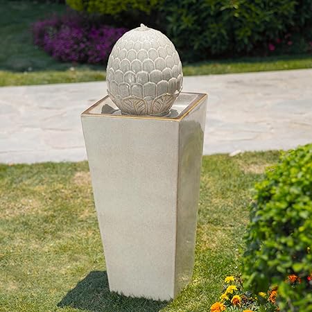 Ceramic Outdoor Water Fountain with LED Light, Oversized Artichoke Pedestal Wate image 10