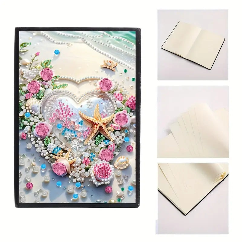 Crystal Dreamy Beach Heart & Rose Notebook Journal Diamond Jewel Art COMPLETED image 0