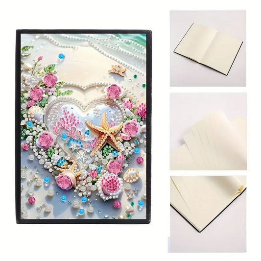 Crystal Dreamy Beach Heart & Rose Notebook Journal Diamond Jewel Art COMPLETED image 0