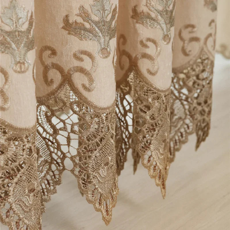Luxury Embroidered Curtains for Living Dining Room Bedroom European Style Beige  image 3