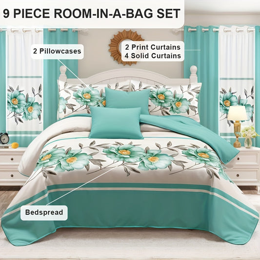 9pcs in a Bag Bed Cover Curtain Set, Luxury Bedspread Set, Bamboo Microfiber All image 0