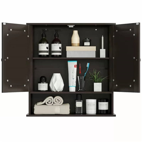 Grey or Brw  Wood Bathroom Wall  Medicine Cabinet with Mirrored Doors and Shelf image 8