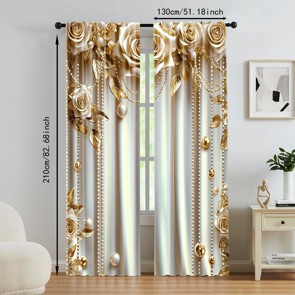 2Pcs Modern European Style Flower Window Curtains With Rod Pockets Digital Print image 4