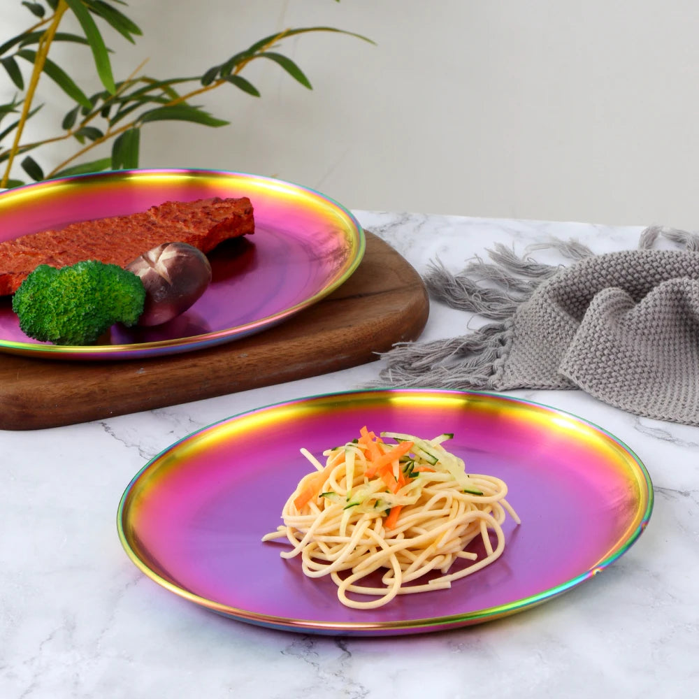 Stainless Steel Dinner Plates European Style Dessert Plate Kitchen Serving Dishe image 0
