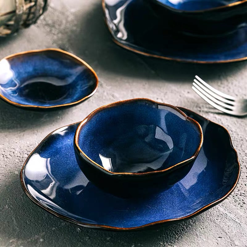 KINGLANG 1/2/4 Person Tableware Set Blue Color Ceramics Irregular Shape Dinner S image 3