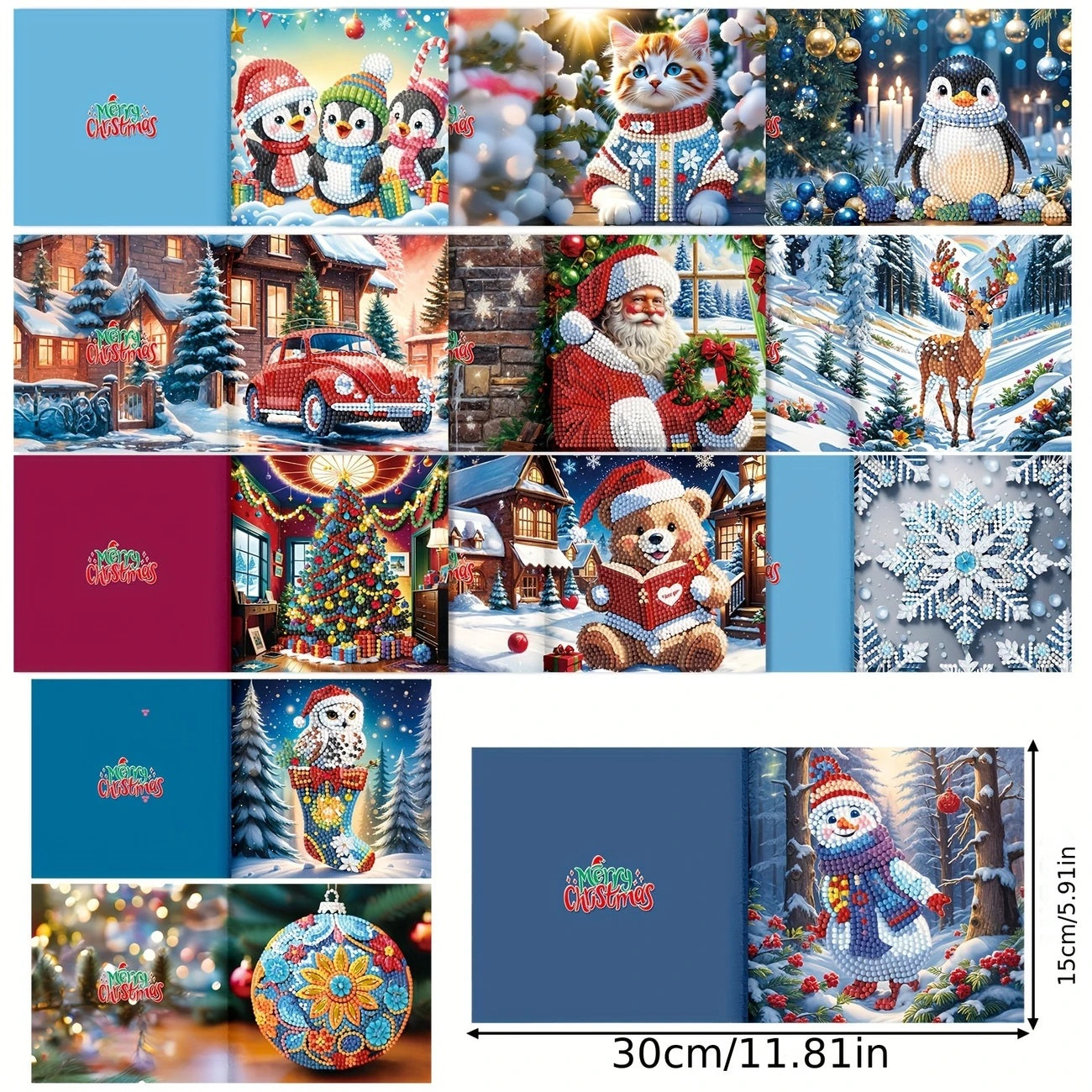 12pcs Diamond Painting Handmade Christmas Greeting Cards, COMPLETED & SEALED image 7