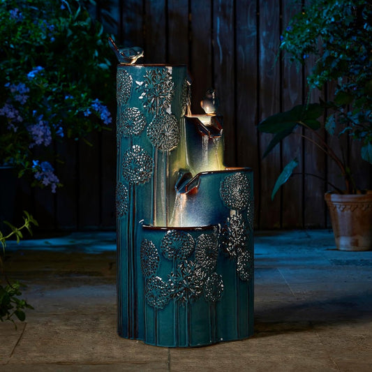 31.75" H Outdoor Water Fountain with LED Lights and Pump, 4 Tier Dandelion Textu image 0
