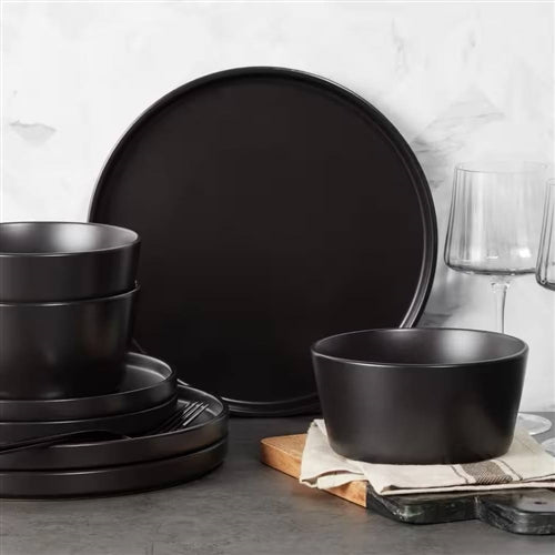 16-Piece Stoneware Dinnerware Set in Matte Black - Service for 4 image 0
