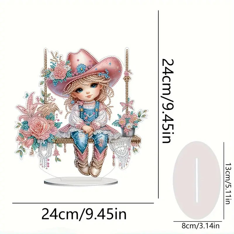 Cute Standing Girl Cowgirl Diamond Jewel Art , Home & Bedroom Decor COMPLETED image 4