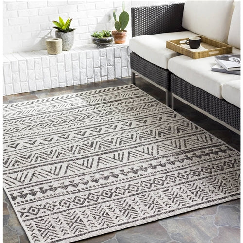 5 ft. x 8 ft. Black Off-White Chevron Coastal Boho Style Indoor Outdoor Area Rug image 1