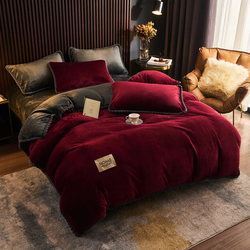 Winter Milk Velvet Quilt Duvet Cover Bedding Set Warm Thicken Bed Quilt Cover Double Bed Cover Queen King Comforter Cover 220x24