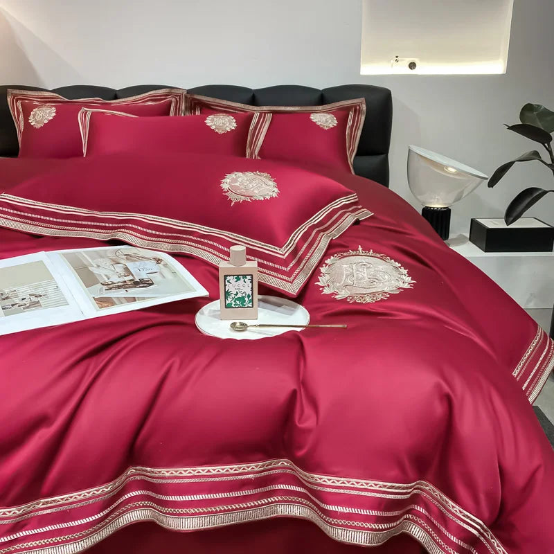 Luxury Embroidery Bedding Sets 1000TC Egyptian Cotton Champagne White Red Duvet Cover Bed Sheet/Fitted Sheet Pillowcases 4Pcs