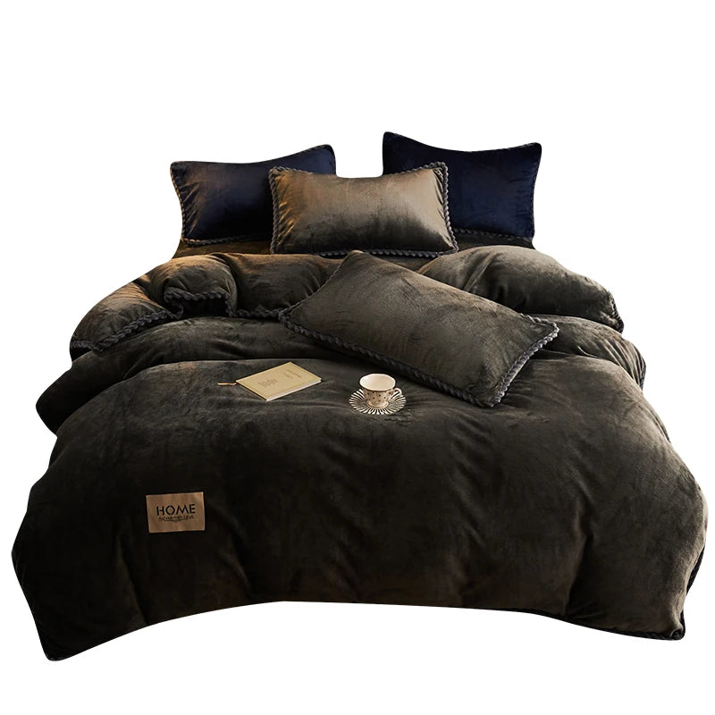 Winter Milk Velvet Quilt Duvet Cover Bedding Set Warm Thicken Bed Quilt Cover Double Bed Cover Queen King Comforter Cover 220x24