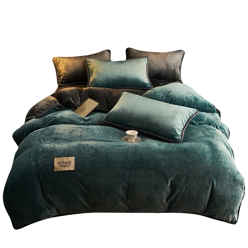 Winter Milk Velvet Quilt Duvet Cover Bedding Set Warm Thicken Bed Quilt Cover Double Bed Cover Queen King Comforter Cover 220x24