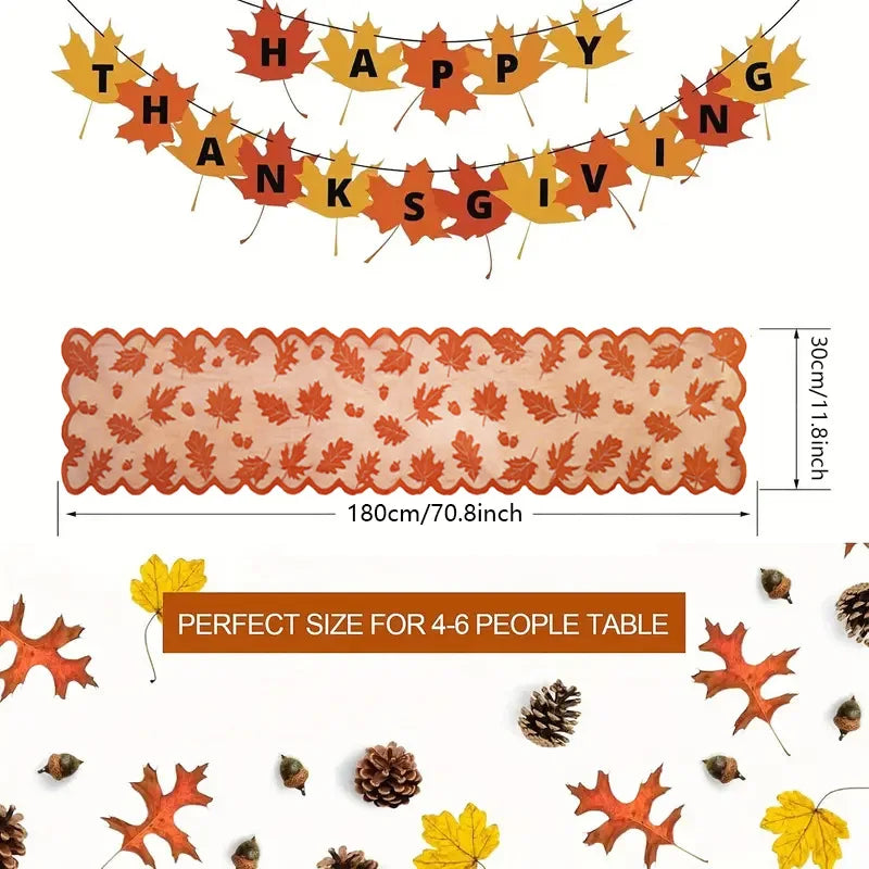 1PCS Thanksgiving Autumn Leaves Design Table Runner for Dinner Party Decoration - Premium Festive Tablecloth Maple Leaf Pattern