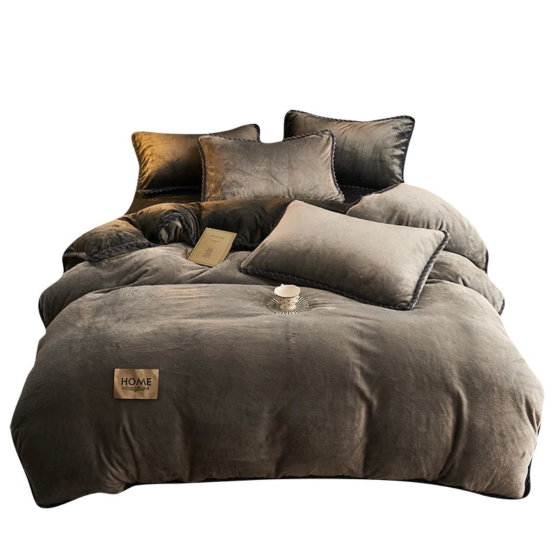 Winter Milk Velvet Quilt Duvet Cover Bedding Set Warm Thicken Bed Quilt Cover Double Bed Cover Queen King Comforter Cover 220x24