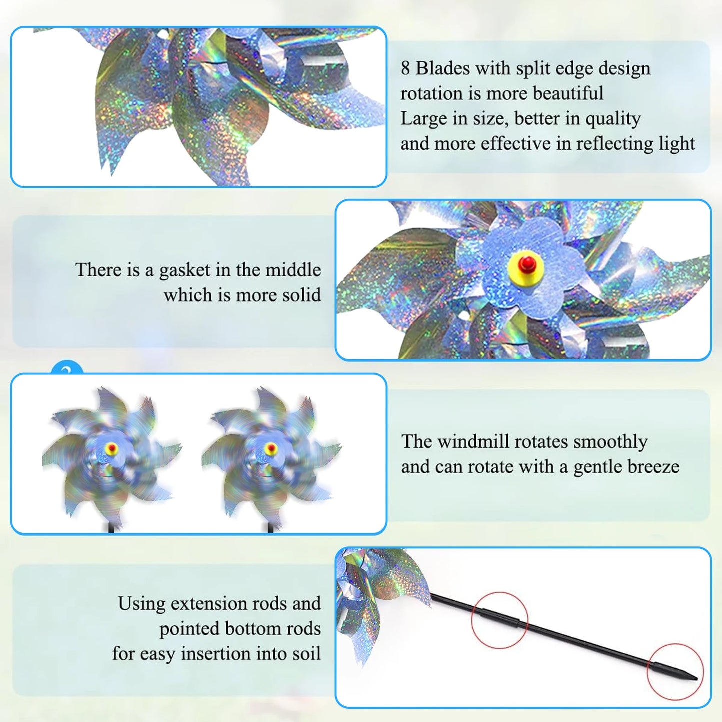 Wind Spinner Decor for Girls Bird Repellent Windmill Outdoor Garden Ornaments Balcony Accessories Vane Gardening Decoration Yard