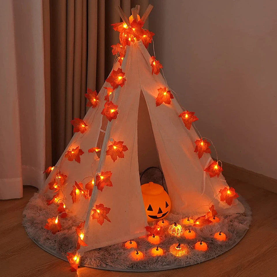 Thanksgiving Decorations Lighted Fall Garland Maple Leaves String Lights for Indoor Holiday Autumn Home Party Halloween Decor