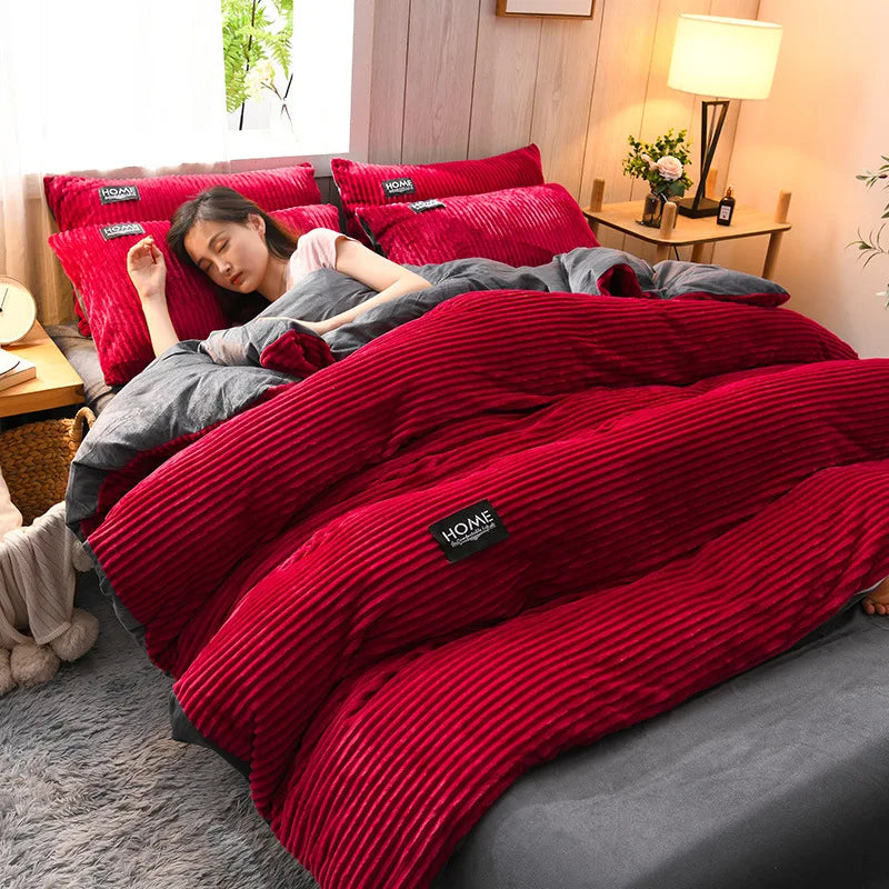 Thick Solid Color Velvet Duvet Cover Winter Warmth Bedding Set Double Quilt Cover Twin Queen King Comforter Cover 220*240