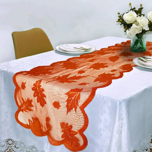 1PCS Thanksgiving Autumn Leaves Design Table Runner for Dinner Party Decoration - Premium Festive Tablecloth Maple Leaf Pattern