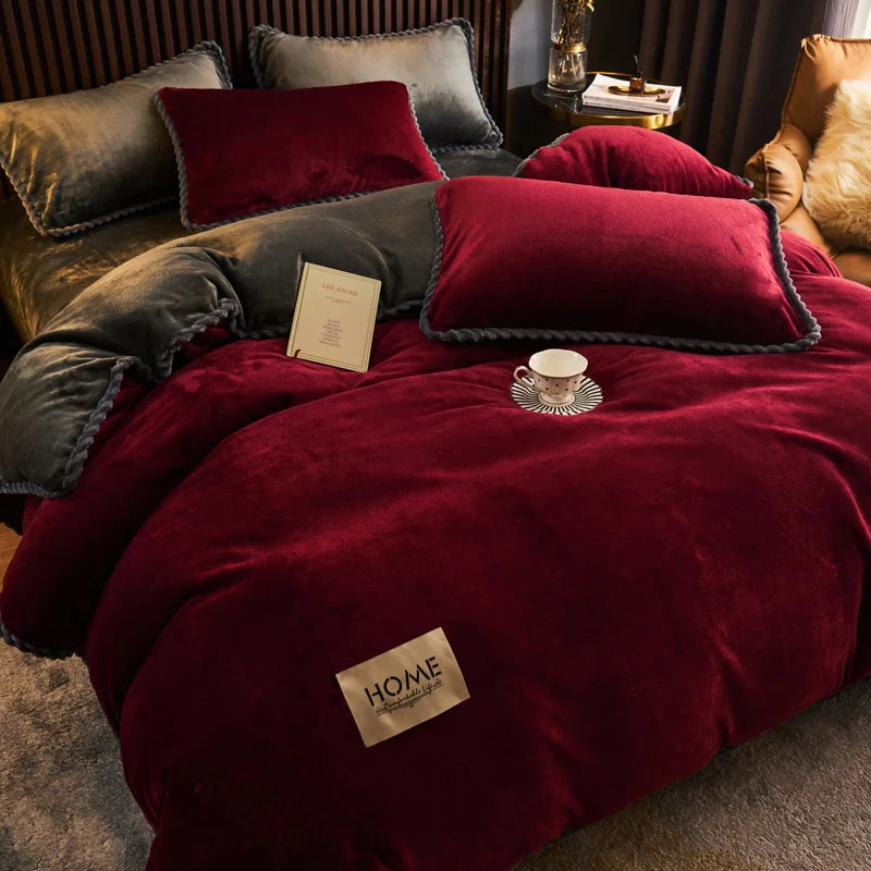 Winter Milk Velvet Quilt Duvet Cover Bedding Set Warm Thicken Bed Quilt Cover Double Bed Cover Queen King Comforter Cover 220x24