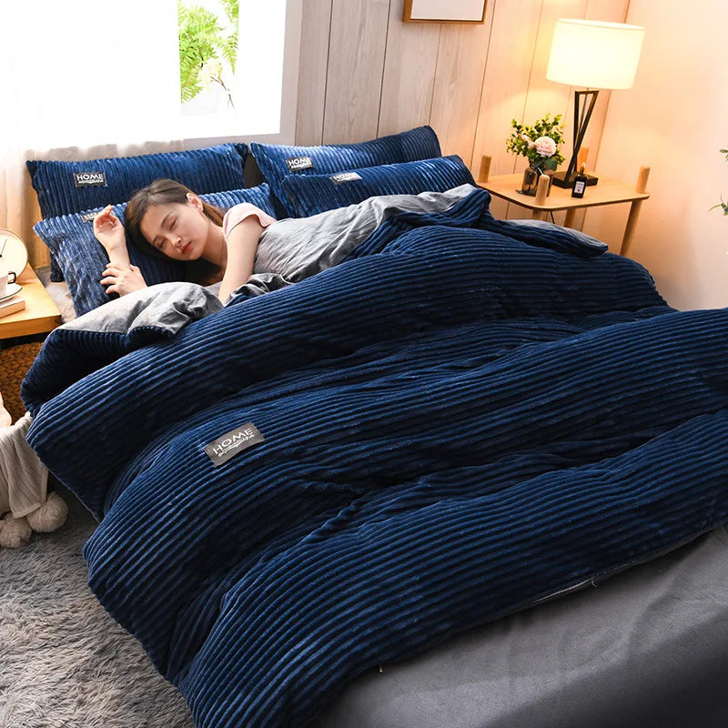 Thick Solid Color Velvet Duvet Cover Winter Warmth Bedding Set Double Quilt Cover Twin Queen King Comforter Cover 220*240