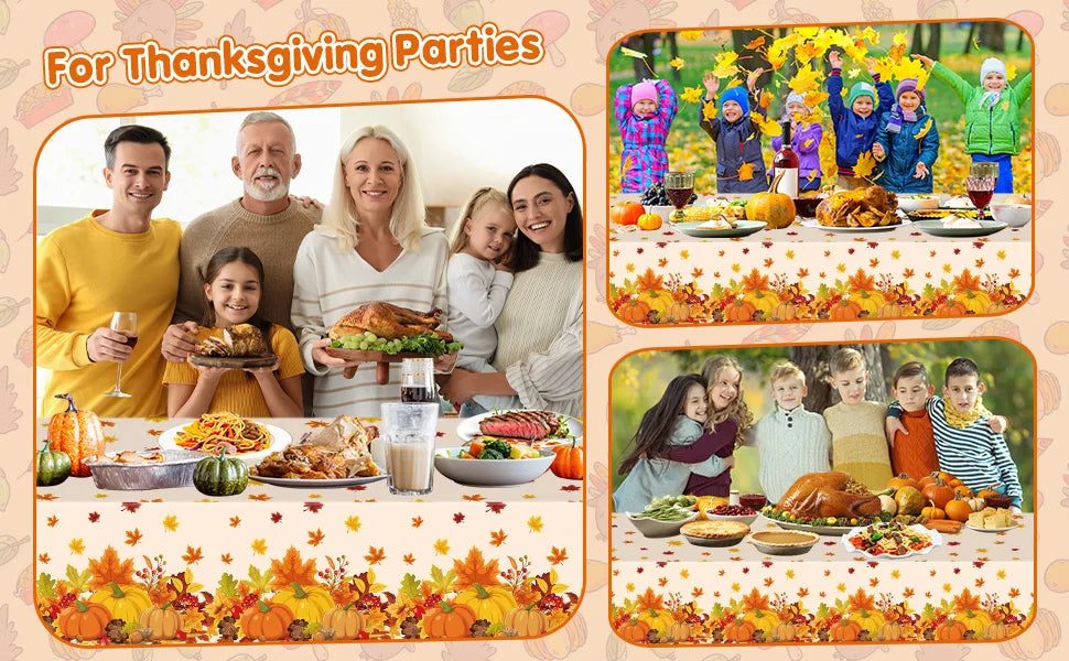 Thanksgiving Tablecloth Fall Autumn Rectangle Pumpkin Maple Leaf Table Cover for Happy Thanksgiving Day Party Supplies Favors