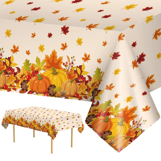 Thanksgiving Tablecloth Fall Autumn Rectangle Pumpkin Maple Leaf Table Cover for Happy Thanksgiving Day Party Supplies Favors