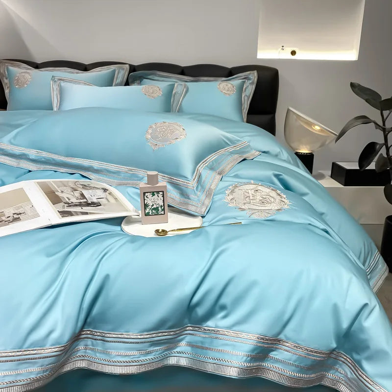 Luxury Embroidery Bedding Sets 1000TC Egyptian Cotton Champagne White Red Duvet Cover Bed Sheet/Fitted Sheet Pillowcases 4Pcs