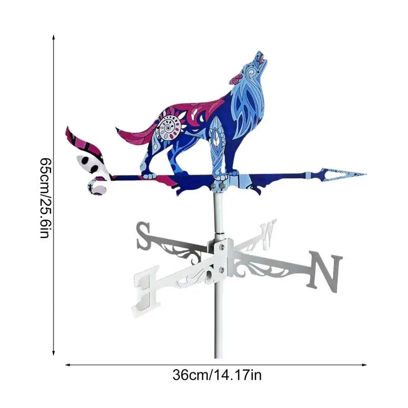 wolf Rooster Weathervane Outdoor Animals Garden Decorations Metal Weathervanes Wind Spinner for Garden Farmhouse Backyard