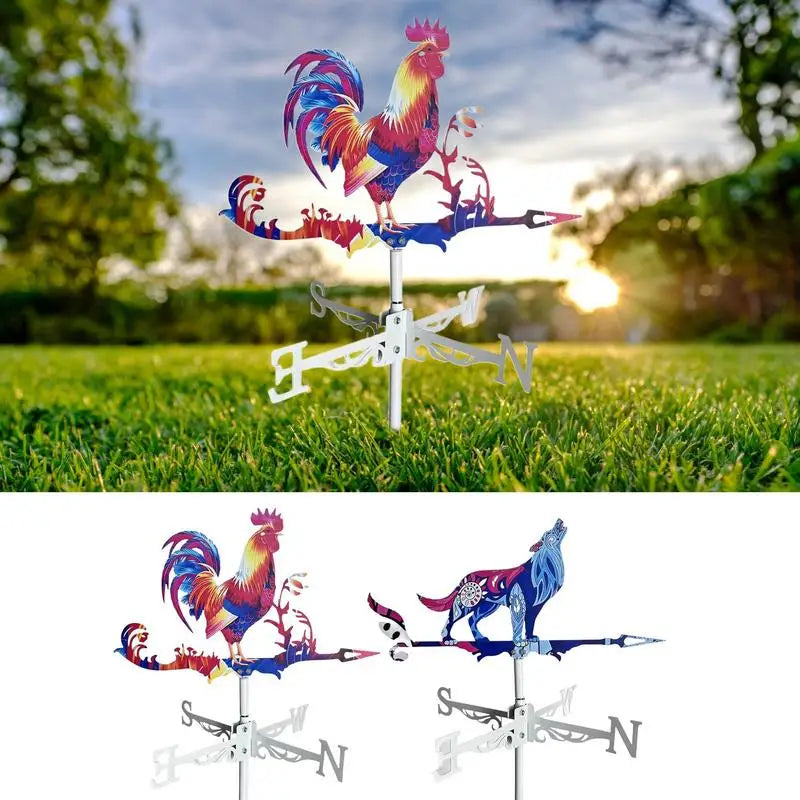 wolf Rooster Weathervane Outdoor Animals Garden Decorations Metal Weathervanes Wind Spinner for Garden Farmhouse Backyard