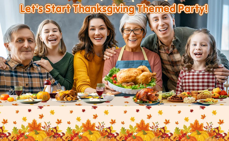 Thanksgiving Tablecloth Fall Autumn Rectangle Pumpkin Maple Leaf Table Cover for Happy Thanksgiving Day Party Supplies Favors