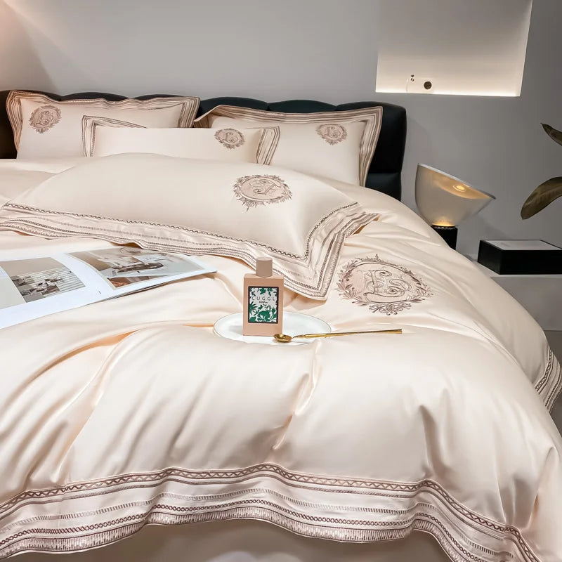 Luxury Embroidery Bedding Sets 1000TC Egyptian Cotton Champagne White Red Duvet Cover Bed Sheet/Fitted Sheet Pillowcases 4Pcs