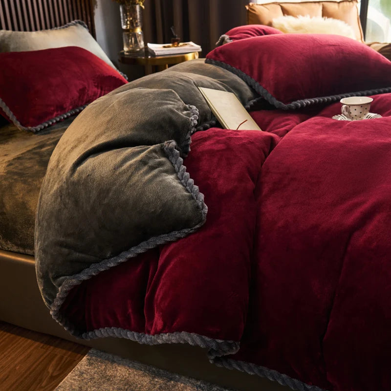 Winter Milk Velvet Quilt Duvet Cover Bedding Set Warm Thicken Bed Quilt Cover Double Bed Cover Queen King Comforter Cover 220x24