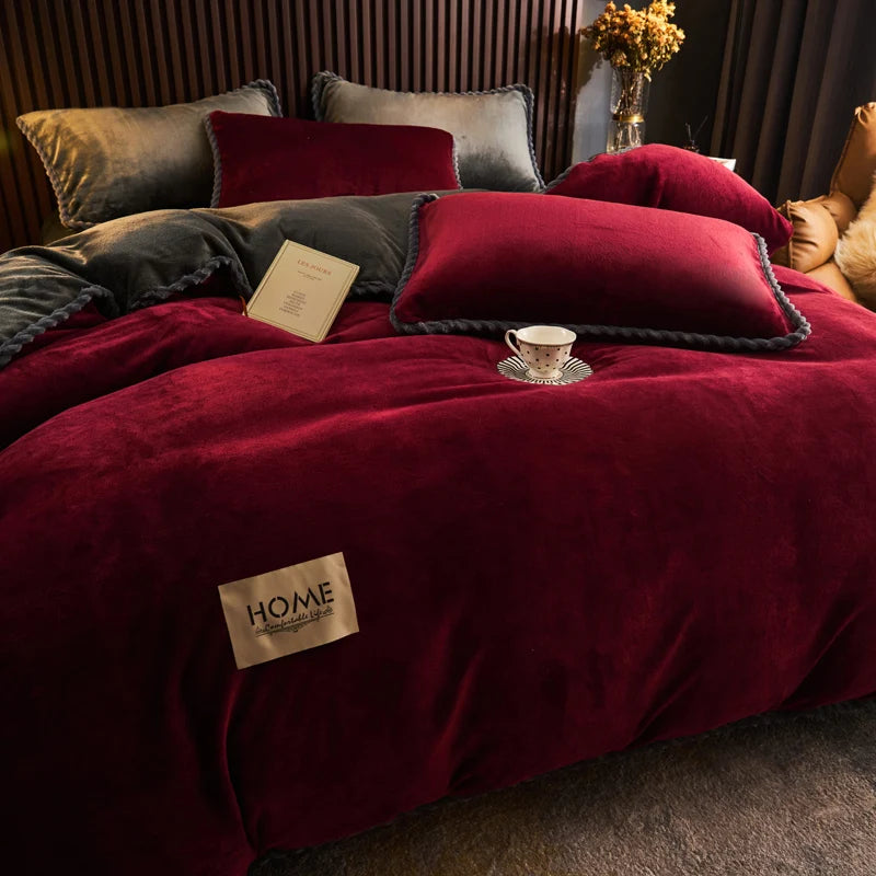 Winter Milk Velvet Quilt Duvet Cover Bedding Set Warm Thicken Bed Quilt Cover Double Bed Cover Queen King Comforter Cover 220x24
